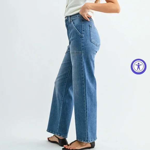 JUST BLACK DENIM The Patch Pocket Wide Leg Jeans Medium Wash Size 27 - Picture 2 of 12